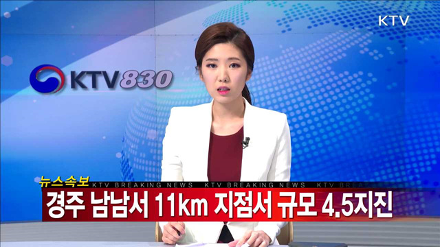 경주 남남서 11km 지점서 규모 4.5 지진