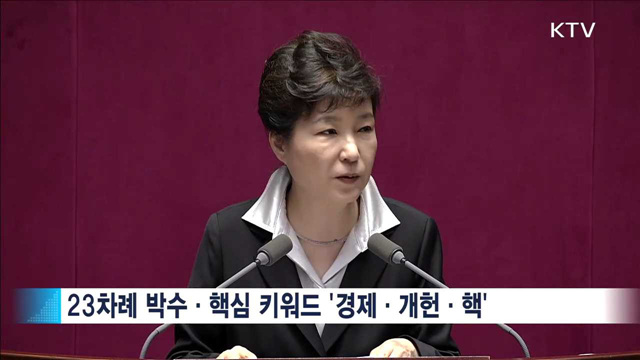 핵심 키워드 '경제·개헌·핵'…박수 23차례