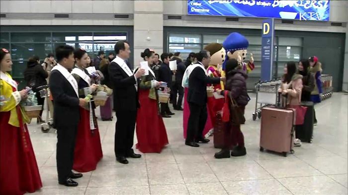 춘절 연휴 중국관광객 입국…"환영합니다"