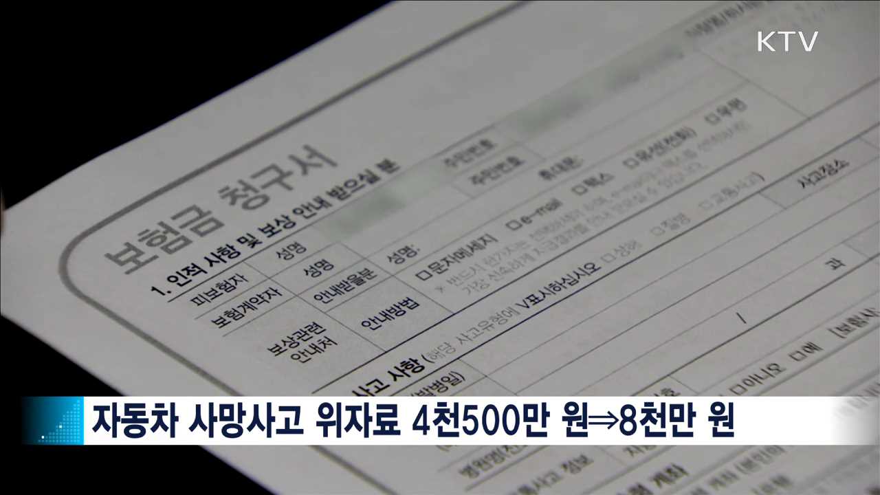 다음 달부터 교통사고 사망위자료 최대 8천만 원