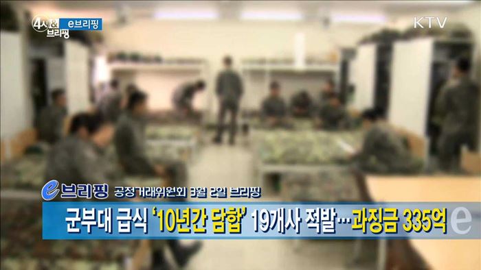 군부대 급식 '10년간 담합' 19개사 적발···과징금 335억 [e 브리핑]