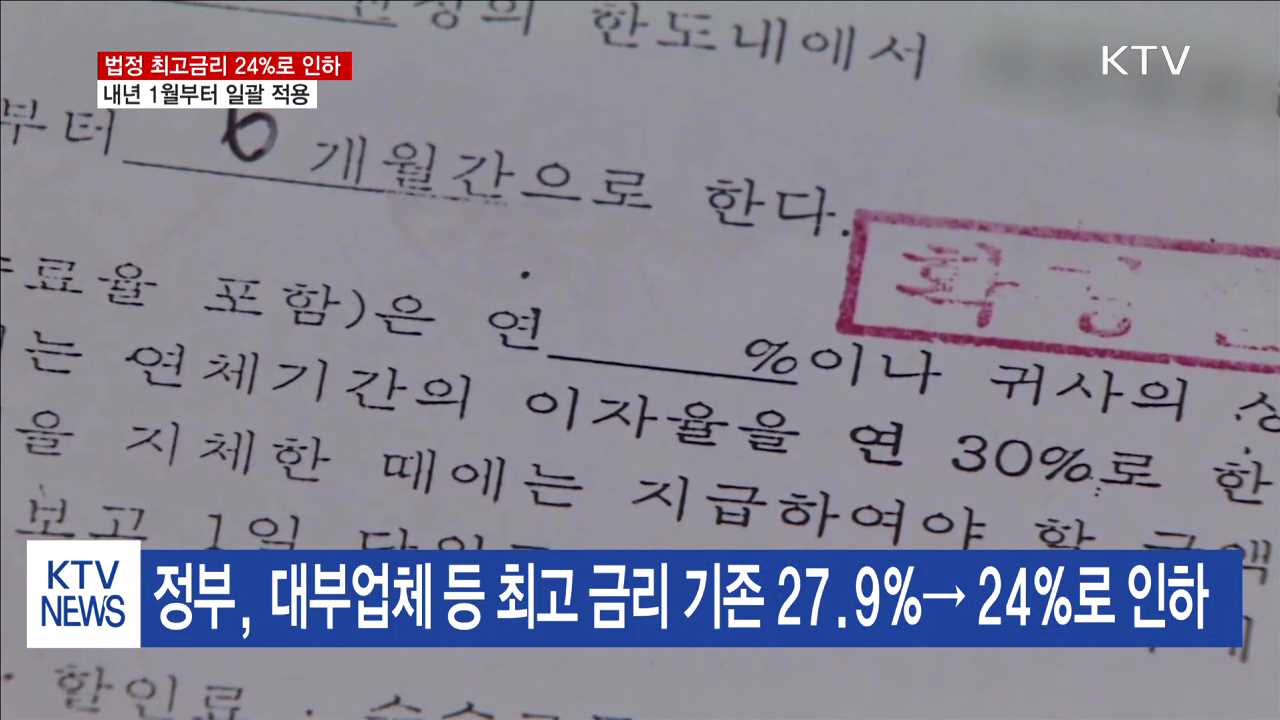 내년 1월부터 법정 최고금리 24%로 인하