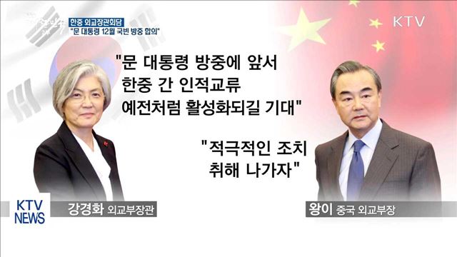 한중 외교장관 "문 대통령 12월 국빈 방중 합의"