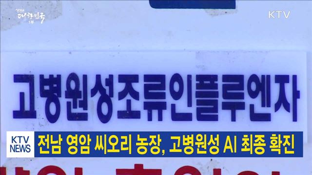 전남 영암 씨오리 농장, 고병원성 AI 최종 확진