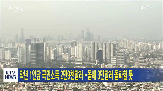 작년 1인당 국민소득 2만9천달러…올해 3만달러 돌파할 듯