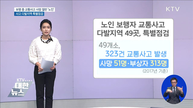보행 중 교통사고 사망, 노인이 54%···다발지역 특별점검