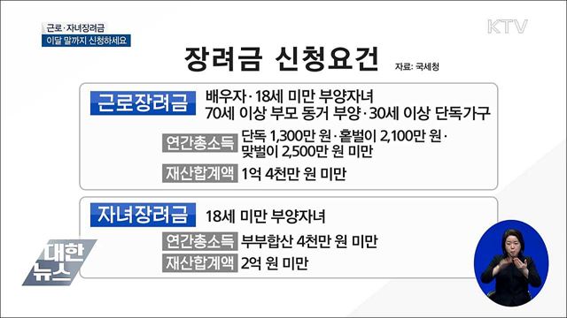 올해 근로·자녀장려금, 30일까지 신청하세요!