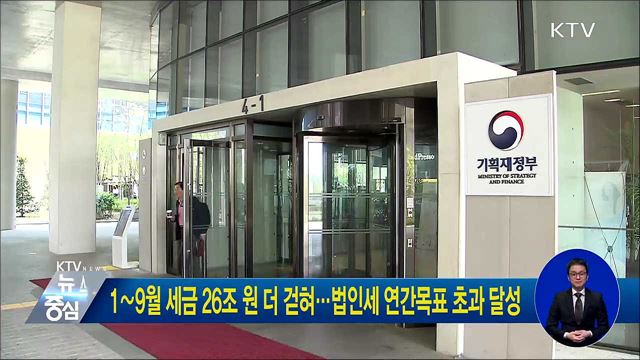 1∼9월 세금 26조 원 더 걷혀···법인세 연간목표 초과 달성