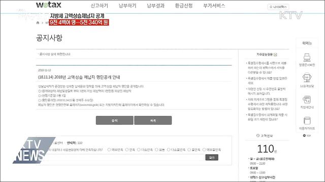 지방세 고액·상습체납자 9천 4백여 명 공개