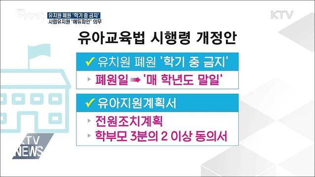 유치원폐원 '학기 중 금지'·사립유치원 '에듀파인' 의무