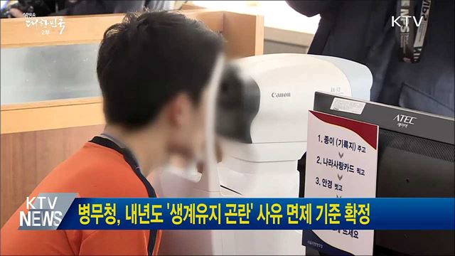 병무청, 내년도 '생계유지 곤란' 사유 면제 기준 확정