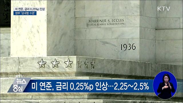 미 연준, 금리 0.25%p인상···정부 "감내 수준"