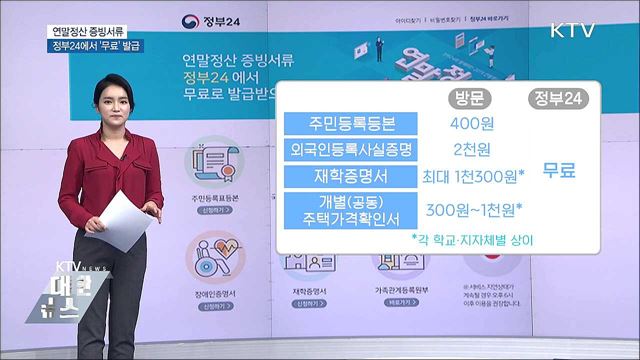 연말정산 증빙서류, 정부24에서 '무료' 발급