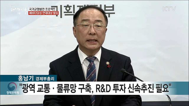 국가균형발전 프로젝트 예비타당성 면제대상 발표