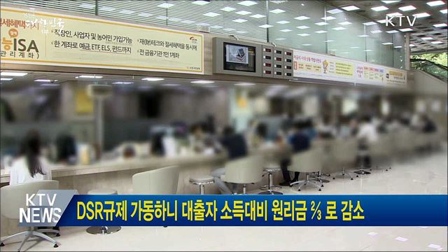 DSR규제 가동하니 대출자 소득대비 원리금 ⅔ 로 감소