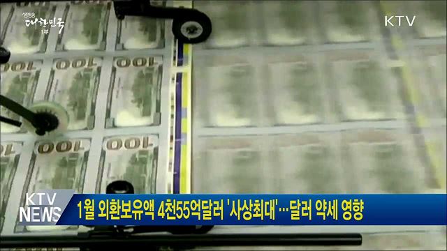 1월 외환보유액 4천55억달러 '사상최대'···달러 약세 영향