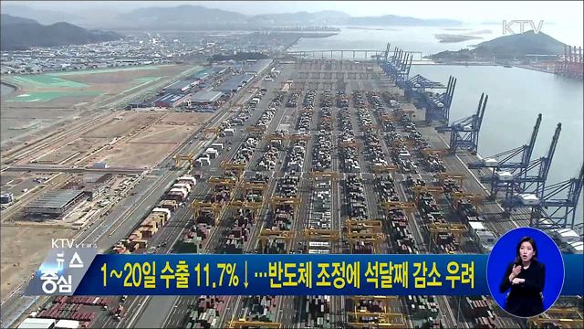 1∼20일 수출 11.7%↓···반도체 조정에 석달째 감소 우려