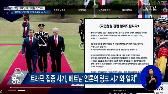 靑 "국민청원 3월 베트남 트래픽은 3.55%"