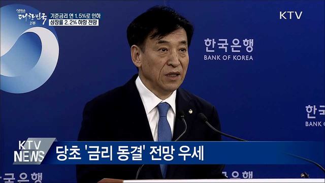 기준금리 연 1.5%로 인하···성장률 2.2% 하향조정