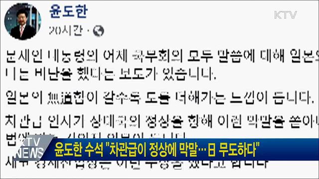 윤도한 수석 "차관급이 정상에 막말···日 무도하다"
