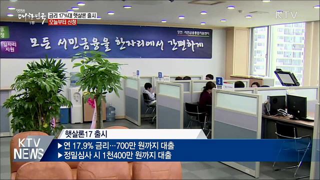 금리 17%대 햇살론 출시···오늘부터 신청