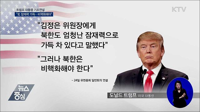 트럼프 "北 잠재력 실현 위해 비핵화해야"