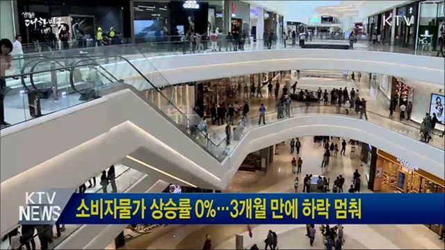 소비자물가 상승률 0%···3개월 만에 하락 멈춰