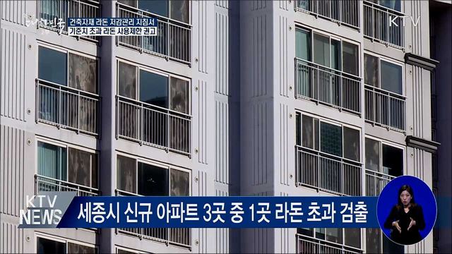라돈 방사능 기준치 초과 자재 사용 제한 권고