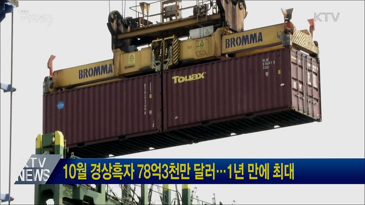10월 경상흑자 78억3천만 달러…1년 만에 최대