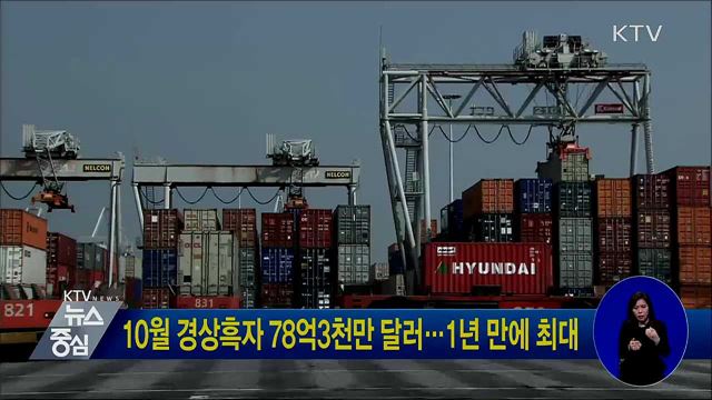 10월 경상흑자 78억3천만 달러···1년 만에 최대