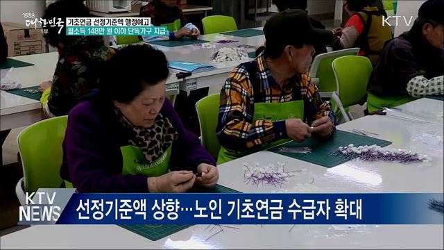 월소득 148만 원 이하 노인 단독가구 기초연금 지급