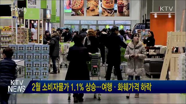 2월 소비자물가 1.1% 상승···여행·화훼가격 하락