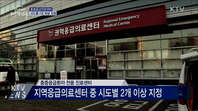 '중증응급진료센터' 시도별 2곳 이상 지정