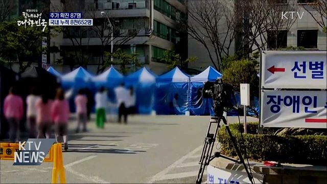 추가 확진 87명···국내 누적 8천652명