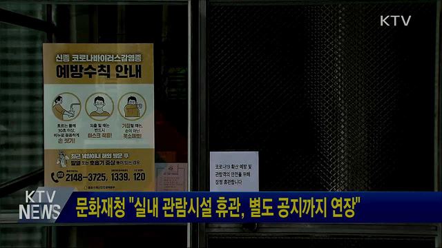 문화재청 "실내 관람시설 휴관, 별도 공지까지 연장"