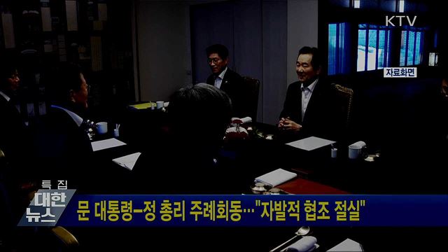 문 대통령-정 총리 주례회동···"자발적 협조 절실"