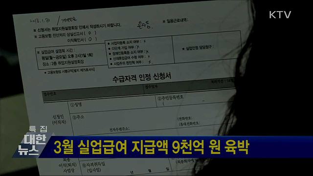 3월 실업급여 지급액 9천억 원 육박