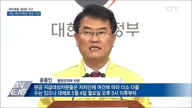 취약층 280만 가구에 내일 재난지원금 현금 지급