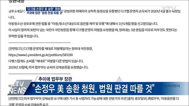 '다크웹 손정우 美 송환' 청원···"법원 판결 따를 것"