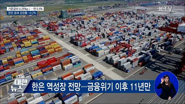 한은 기준금리 0.25%p 인하···경제성장률 -0.2%