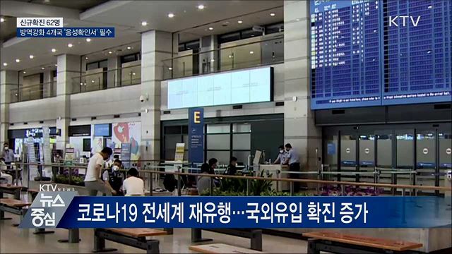 신규확진 62명···방역강화 4개국 '음성확인서' 필수
