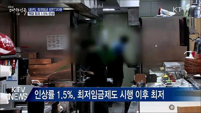 내년도 최저임금 8천720원···역대최저 1.5% 인상