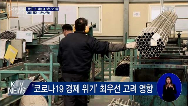 내년도 최저임금 8천720원···역대 최저 1.5% 인상