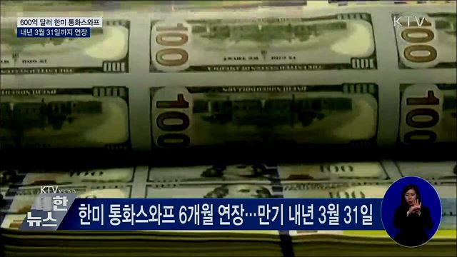 600억 달러 한미 통화스와프 내년 3월까지 연장
