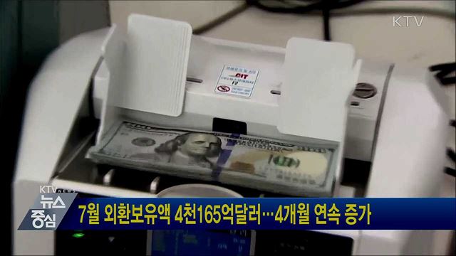 7월 외환보유액 4천165억달러···4개월 연속 증가