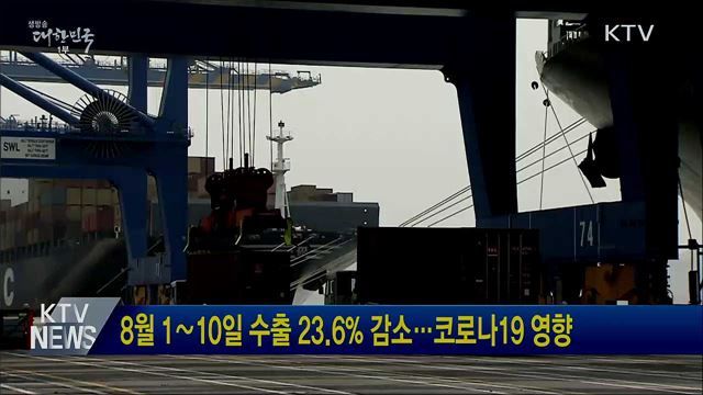 8월 1∼10일 수출 23.6% 감소···코로나19 영향