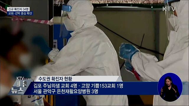 신규확진 34명···교회·선박 중심 확산