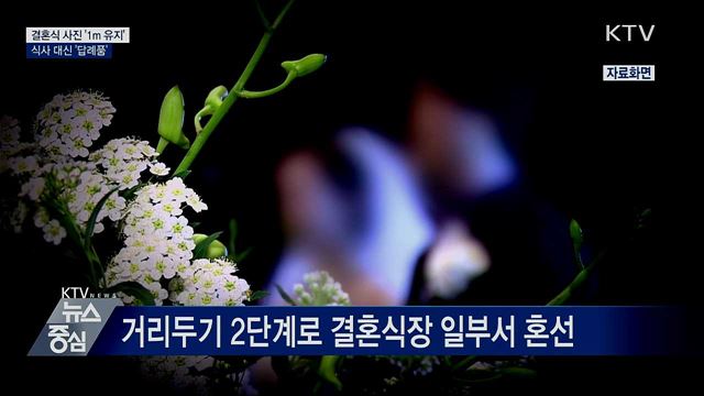 "결혼식 사진 1m 유지···식사 대신 답례품"
