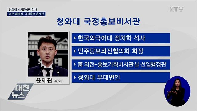 靑 비서관 6명 인사···정무 배재정·국정홍보 윤재관