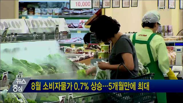 8월 소비자물가 0.7% 상승···5개월만에 최대